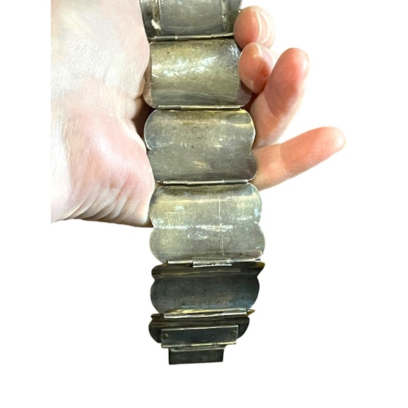 Antique Sterling silver Siam Etched black wnamel symbols Thai bangle bracelet - Picture 5 of 12